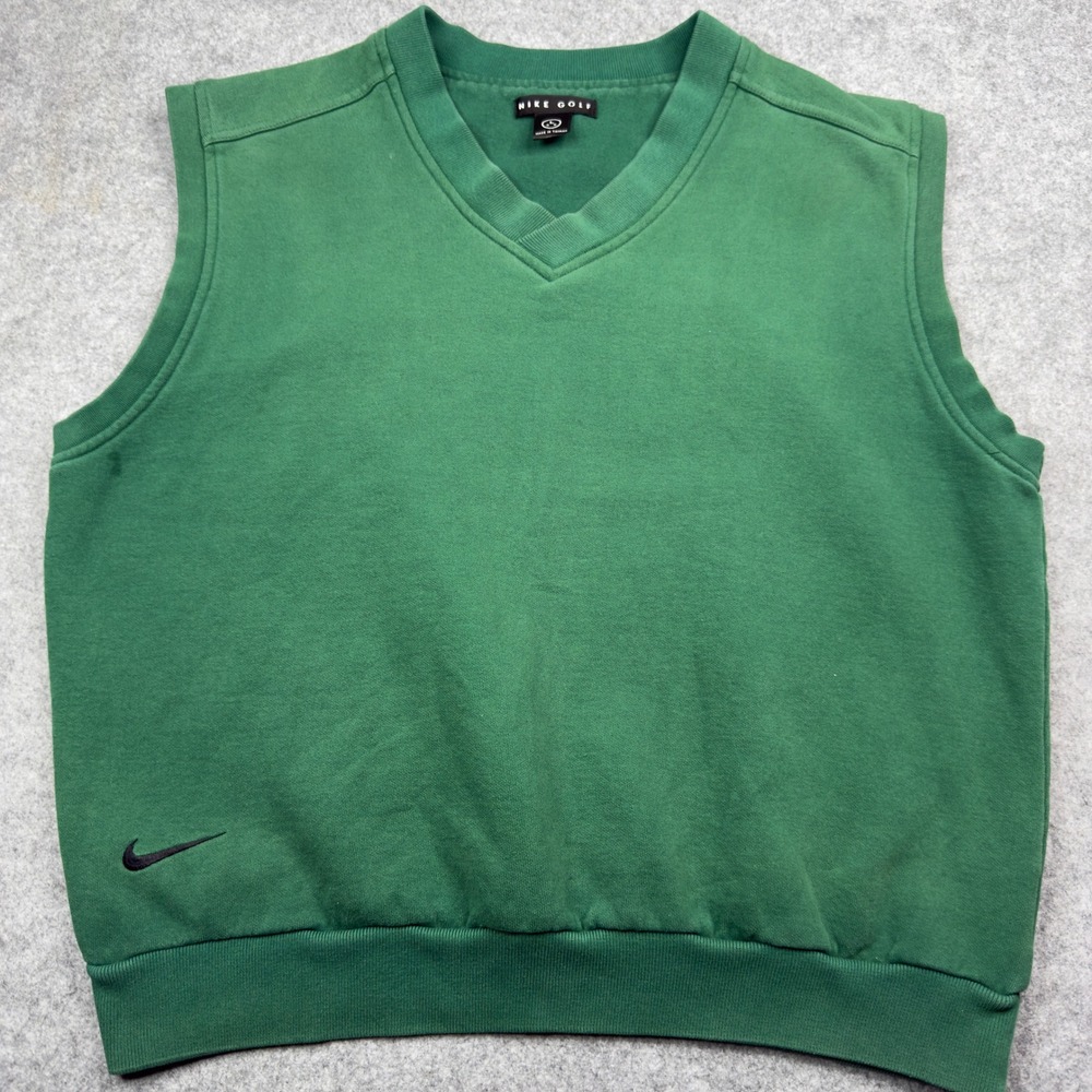 Vintage Nike Golf V-Neck Fleece Sweatshirt Vest Green Men's Large